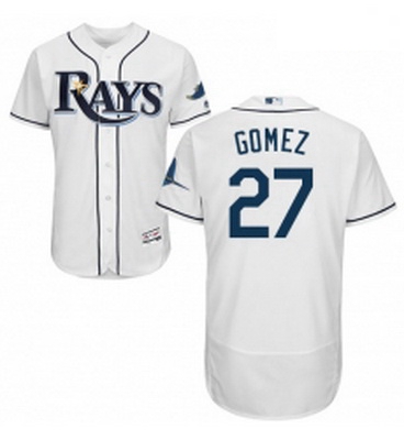 Mens Majestic Tampa Bay Rays 27 Carlos Gomez White Home Flex Base Authentic Collection MLB Jersey