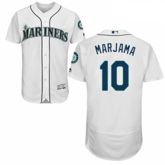 Mens Majestic Seattle Mariners 10 Mike Marjama White Home Flex Base Authentic Collection MLB Jersey