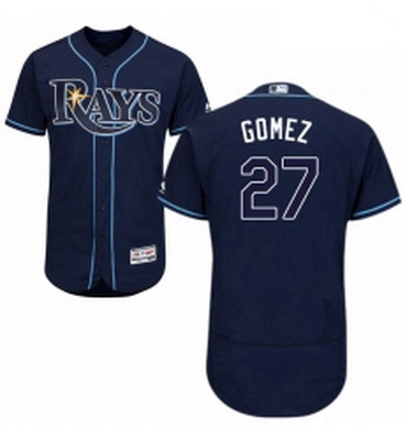 Mens Majestic Tampa Bay Rays 27 Carlos Gomez Navy Blue Alternate Flex Base Authentic Collection MLB 