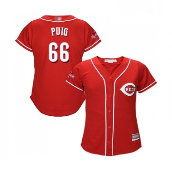 Womens Cincinnati Reds 66 Yasiel Puig Replica Red Alternate Cool Base Baseball Jersey