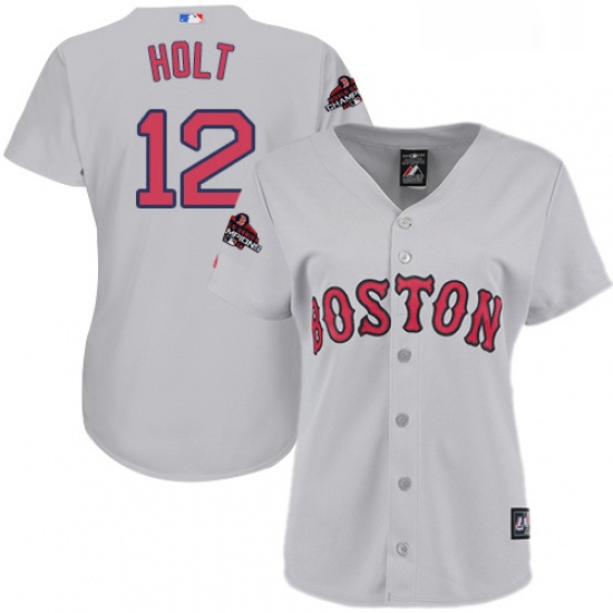 Womens Majestic Boston Red Sox 12 Brock Holt Authentic Grey Road 2018 World Series Champions MLB Jer