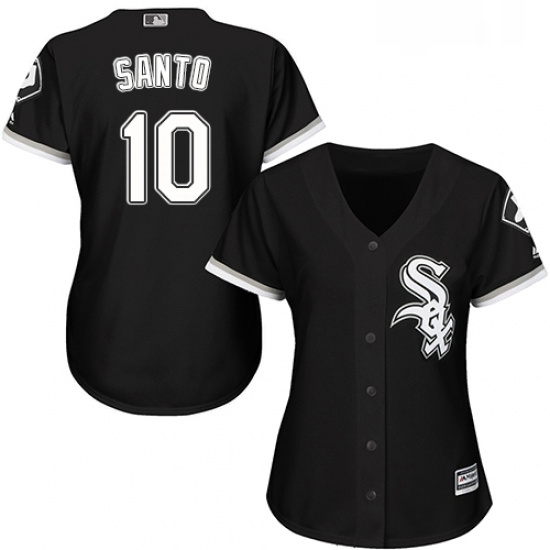 Womens Majestic Chicago White Sox 10 Ron Santo Replica Black Alternate Home Cool Base MLB Jersey