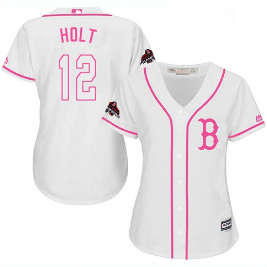 Womens Majestic Boston Red Sox 12 Brock Holt Authentic White Fashion 2018 World Series Champions MLB