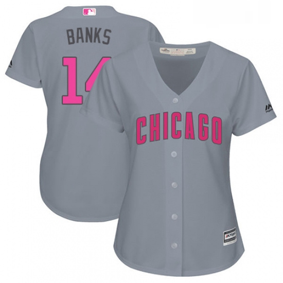 Womens Majestic Chicago Cubs 14 Ernie Banks Authentic Grey Mothers Day Cool Base MLB Jersey