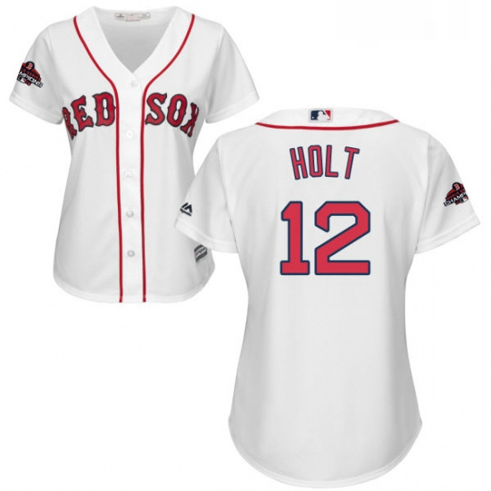 Womens Majestic Boston Red Sox 12 Brock Holt Authentic White Home 2018 World Series Champions MLB Je