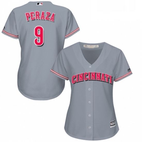 Womens Majestic Cincinnati Reds 9 Jose Peraza Authentic Grey Road Cool Base MLB Jersey