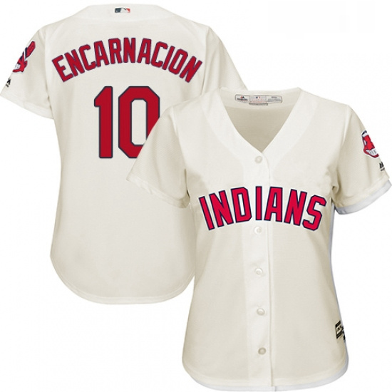 Womens Majestic Cleveland Indians 10 Edwin Encarnacion Authentic Cream Alternate 2 Cool Base MLB Jer