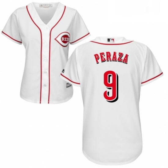 Womens Majestic Cincinnati Reds 9 Jose Peraza Authentic White Home Cool Base MLB Jersey