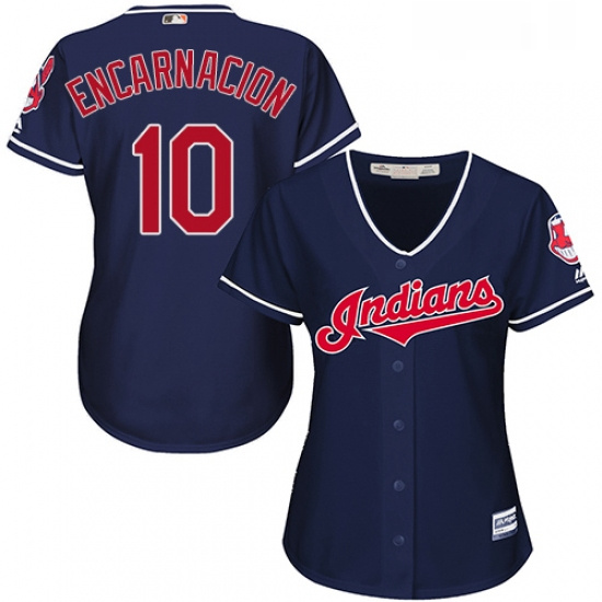 Womens Majestic Cleveland Indians 10 Edwin Encarnacion Authentic Navy Blue Alternate 1 Cool Base MLB