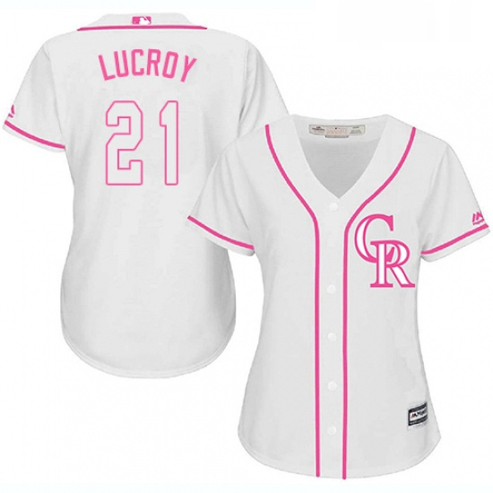 Womens Majestic Colorado Rockies 21 Jonathan Lucroy Authentic White Fashion Cool Base MLB Jersey