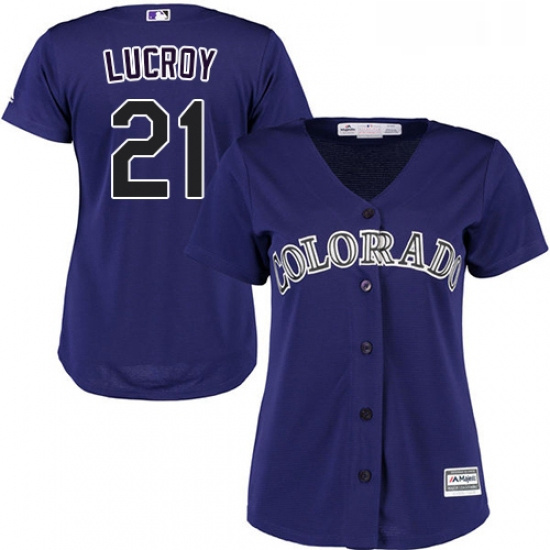 Womens Majestic Colorado Rockies 21 Jonathan Lucroy Replica Purple Alternate 1 Cool Base MLB Jersey