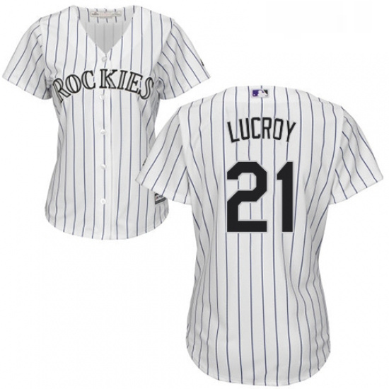 Womens Majestic Colorado Rockies 21 Jonathan Lucroy Replica White Home Cool Base MLB Jersey