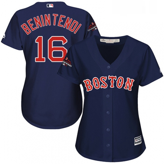 Womens Majestic Boston Red Sox 16 Andrew Benintendi Authentic Navy Blue Alternate Road 2018 World Se