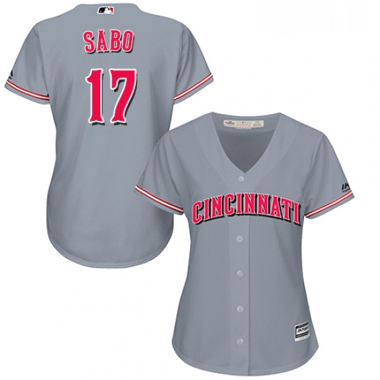 Womens Majestic Cincinnati Reds 17 Chris Sabo Replica Grey Road Cool Base MLB Jersey