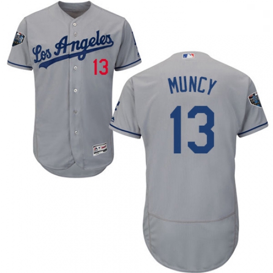 Mens Majestic Los Angeles Dodgers 13 Max Muncy Grey Road Flex Base Authentic Collection 2018 World S