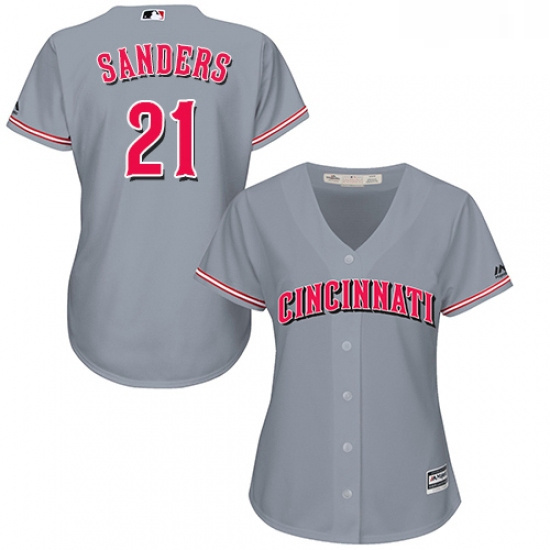 Womens Majestic Cincinnati Reds 21 Reggie Sanders Replica Grey Road Cool Base MLB Jersey