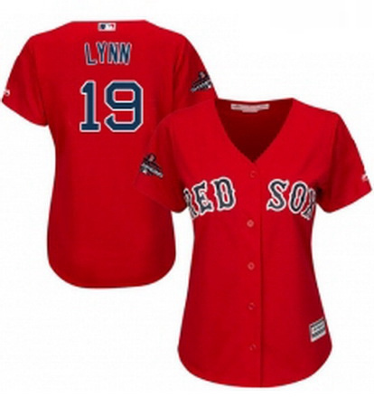 Womens Majestic Boston Red Sox 19 Fred Lynn Authentic Red Alternate Home 2018 World Series Champions