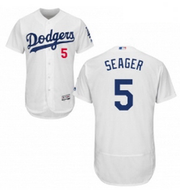 Mens Majestic Los Angeles Dodgers 5 Corey Seager White Home Flex Base Authentic Collection MLB Jerse