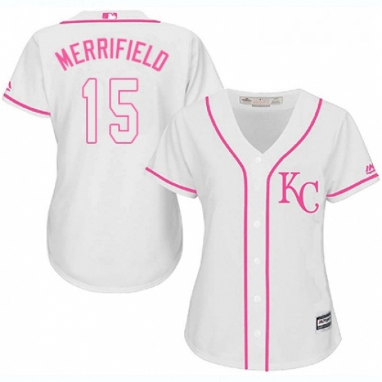 Womens Majestic Kansas City Royals 15 Whit Merrifield Replica White Fashion Cool Base MLB Jersey