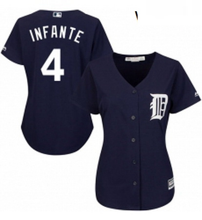 Womens Majestic Detroit Tigers 4 Omar Infante Authentic Navy Blue Alternate Cool Base MLB Jersey