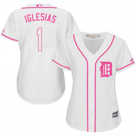 Womens Majestic Detroit Tigers 1 Jose Iglesias Replica White Fashion Cool Base MLB Jersey