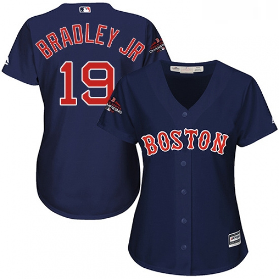 Womens Majestic Boston Red Sox 19 Jackie Bradley Jr Authentic Navy Blue Alternate Road 2018 World Se