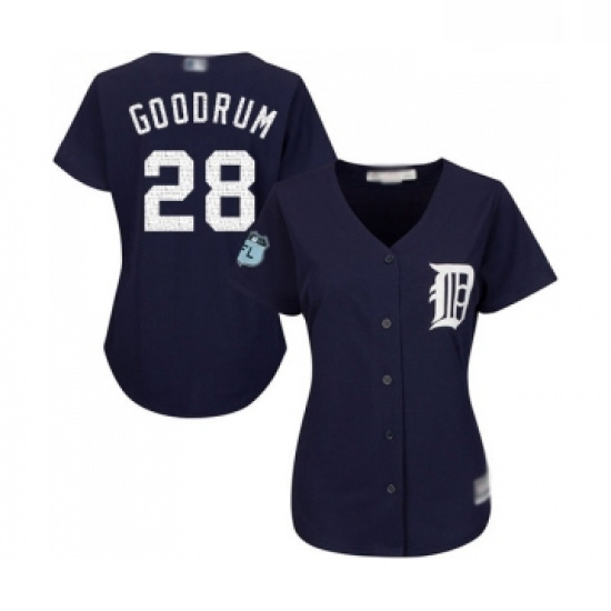 Womens Detroit Tigers 28 Niko Goodrum Replica Navy Blue Alternate Cool Base Baseball Jersey