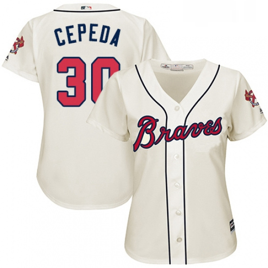 Womens Majestic Atlanta Braves 30 Orlando Cepeda Authentic Cream Alternate 2 Cool Base MLB Jersey