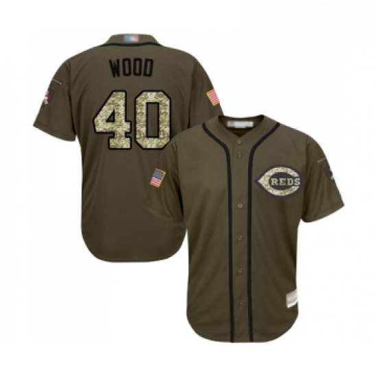 Youth Cincinnati Reds 40 Alex Wood Authentic Green Salute to Service Baseball Jersey