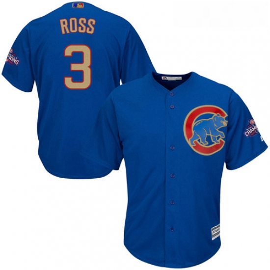 Youth Majestic Chicago Cubs 3 David Ross Authentic Royal Blue 2017 Gold Champion Cool Base MLB Jerse