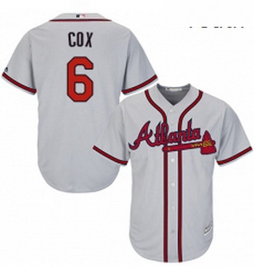 Youth Majestic Atlanta Braves 6 Bobby Cox Replica Grey Road Cool Base MLB Jersey