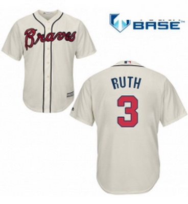 Youth Majestic Atlanta Braves 3 Babe Ruth Authentic Cream Alternate 2 Cool Base MLB Jersey