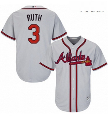 Youth Majestic Atlanta Braves 3 Babe Ruth Replica Grey Road Cool Base MLB Jersey