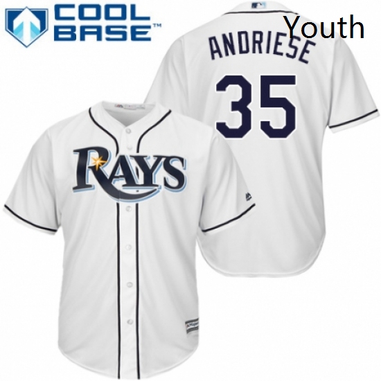 Youth Majestic Tampa Bay Rays 35 Matt Andriese Replica White Home Cool Base MLB Jersey