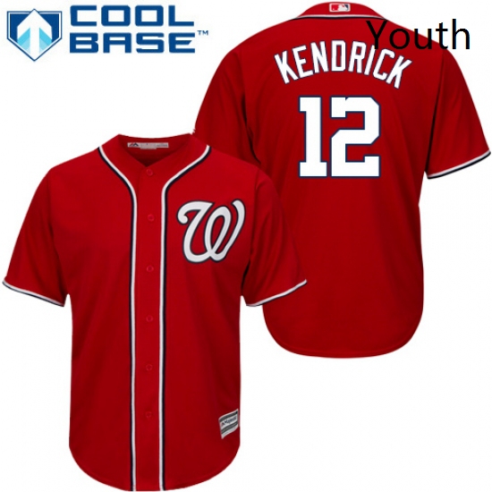 Youth Majestic Washington Nationals 12 Howie Kendrick Authentic Red Alternate 1 Cool Base MLB Jersey