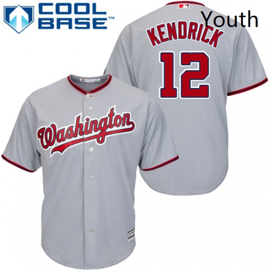 Youth Majestic Washington Nationals 12 Howie Kendrick Replica Grey Road Cool Base MLB Jersey