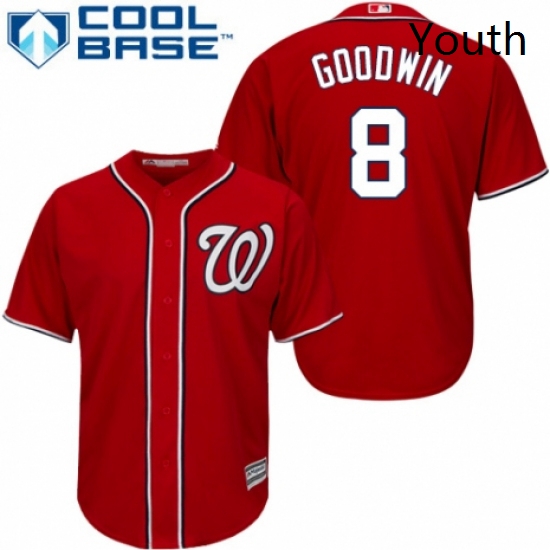 Youth Majestic Washington Nationals 8 Brian Goodwin Authentic Red Alternate 1 Cool Base MLB Jersey