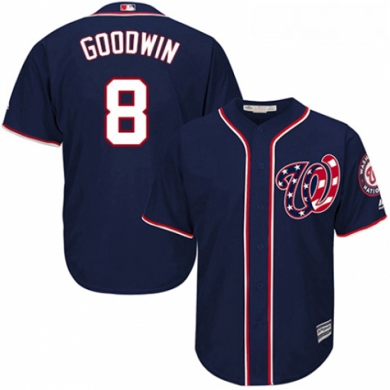 Youth Majestic Washington Nationals 8 Brian Goodwin Replica Navy Blue Alternate 2 Cool Base MLB Jers