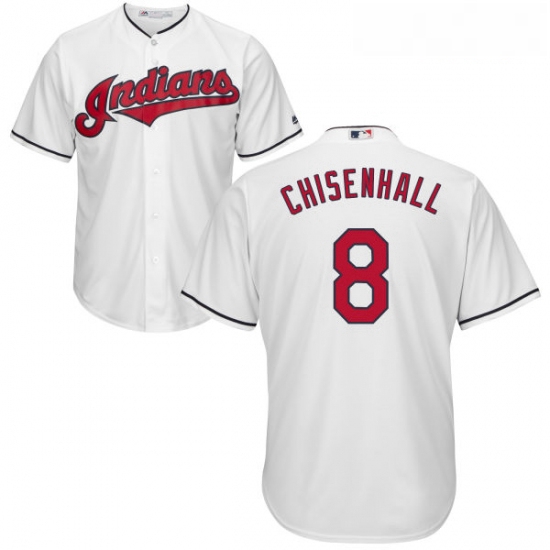 Youth Majestic Cleveland Indians 8 Lonnie Chisenhall Authentic White Home Cool Base MLB Jersey