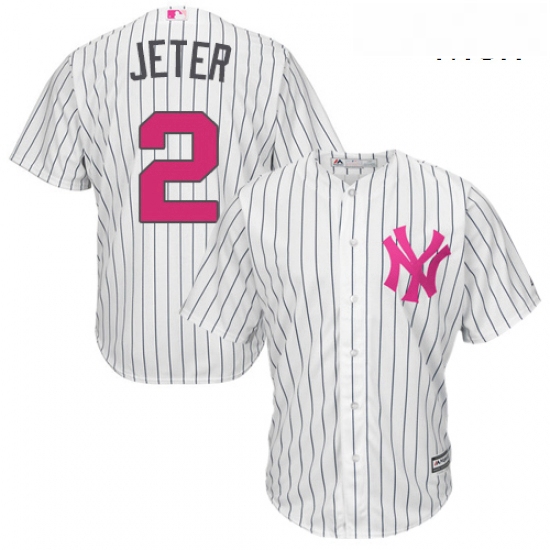 Mens Majestic New York Yankees 2 Derek Jeter Replica White 2016 Mothers Day Cool Base MLB Jersey