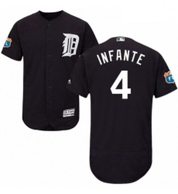 Mens Majestic Detroit Tigers 4 Omar Infante Navy Blue Flexbase Authentic Collection MLB Jersey