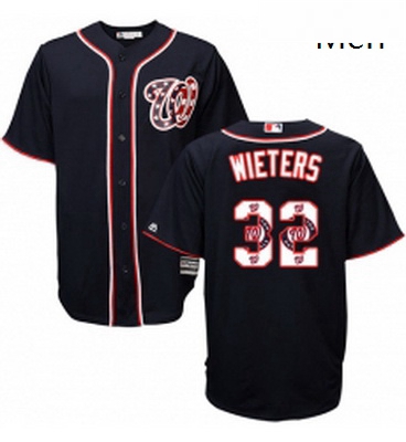 Mens Majestic Washington Nationals 32 Matt Wieters Authentic Navy Blue Team Logo Fashion Cool Base M