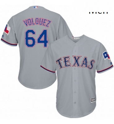 Mens Majestic Texas Rangers 64 Edinson Volquez Replica Grey Road Cool Base MLB Jersey