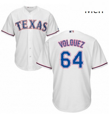 Mens Majestic Texas Rangers 64 Edinson Volquez Replica White Home Cool Base MLB Jersey