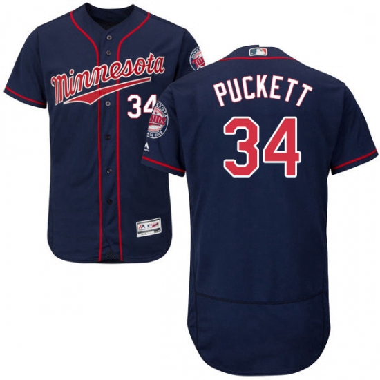 Mens Majestic Minnesota Twins 34 Kirby Puckett Authentic Navy Blue Alternate Flex Base Authentic Col