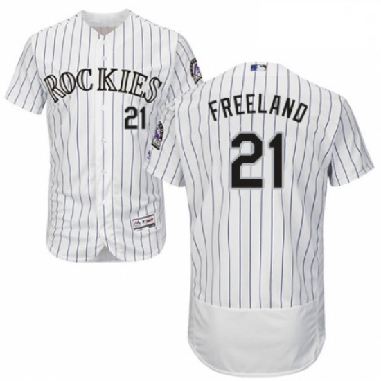 Mens Majestic Colorado Rockies 21 Kyle Freeland White Home Flex Base Authentic Collection MLB Jersey