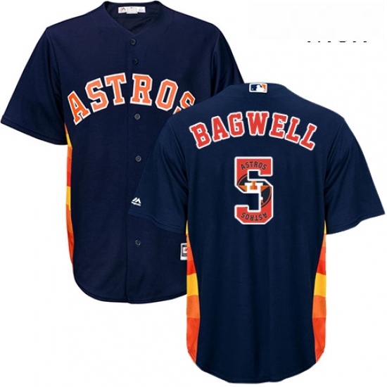 Mens Majestic Houston Astros 5 Jeff Bagwell Authentic Navy Blue Team Logo Fashion Cool Base MLB Jers