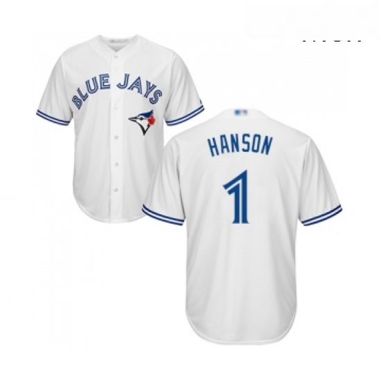 Mens Toronto Blue Jays 1 Alen Hanson Replica White Home Baseball Jersey