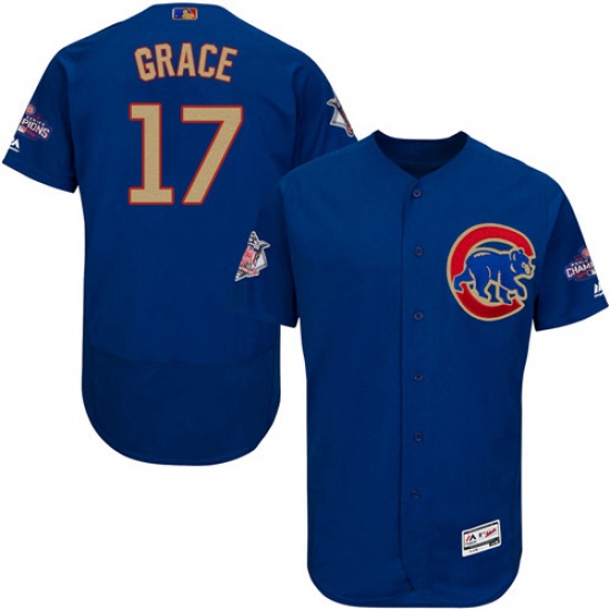 Mens Majestic Chicago Cubs 17 Mark Grace Authentic Royal Blue 2017 Gold Champion Flex Base MLB Jerse