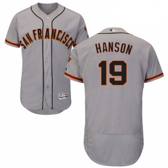 Mens Majestic San Francisco Giants 19 Alen Hanson Grey Road Flex Base Authentic Collection MLB Jerse